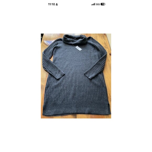 LOFT Outlet Dress M Ribbed Turtle Neck Midi Sweater Knit Gray Long Sleeve NEW - Picture 3 of 9